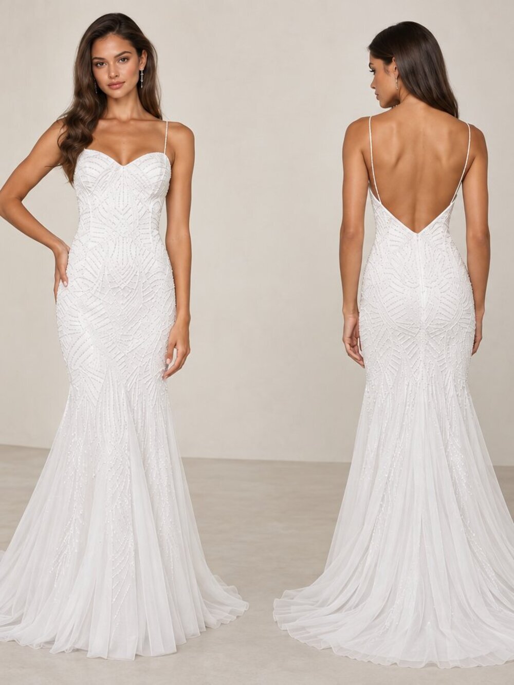 LULUS Bridal Wedding Elegant Sophisticated STUNNING Beaded Mermaid Gown NWOT
